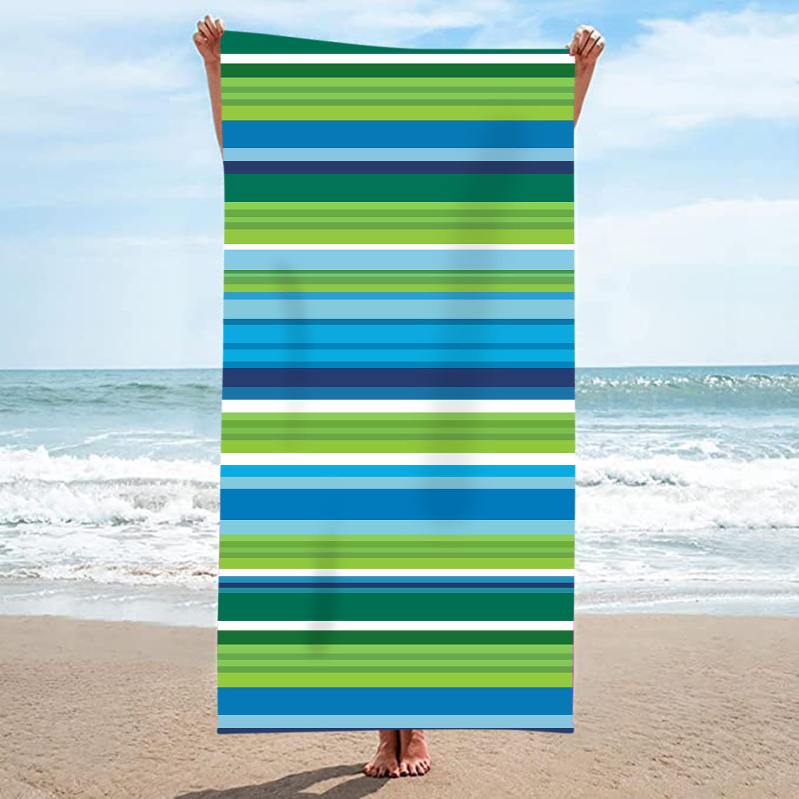 TWIFER Microfiber Beach Towel Ultra Light Stripe Rainbow Pattern