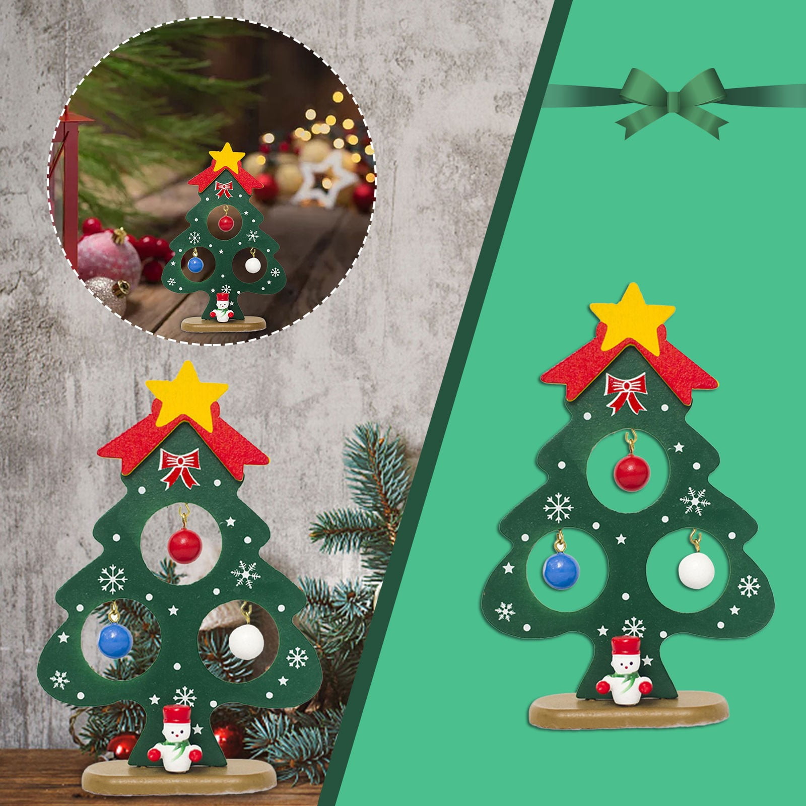 TWIFER Mini Wooden Christmas Tree Desktop Christmas Tree Tabletop Small