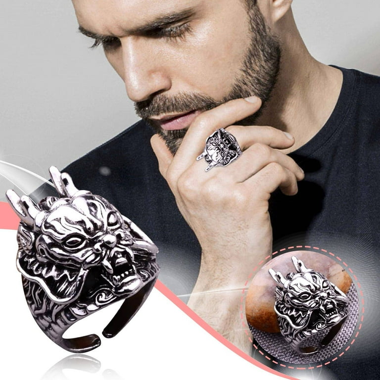 TWIFER Retro Old New Dragon Head Ring Male Personality Domineering Dragon King Index Finger Open Ring