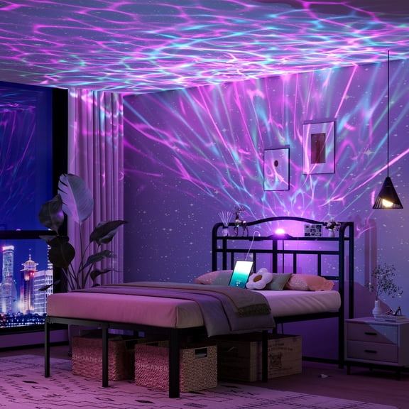 TWIN,14 Inch High metal Bed Frame,With Galaxy Aurora Star Projector