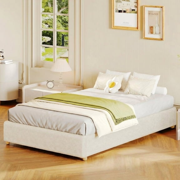 TWIN Cloud Bed Frame. Teddy Fleece Upholstered Platform Bed with  Wood Legs, No Box Spring, Easy Assembly