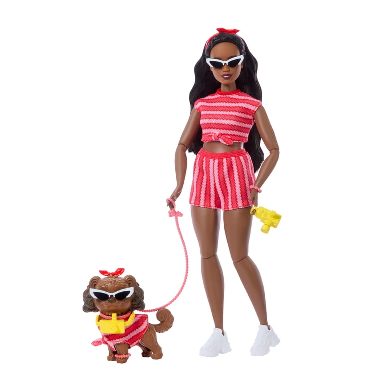 Barbie Twinning Looks Fashion Doll with Pet Dog, Matching Red