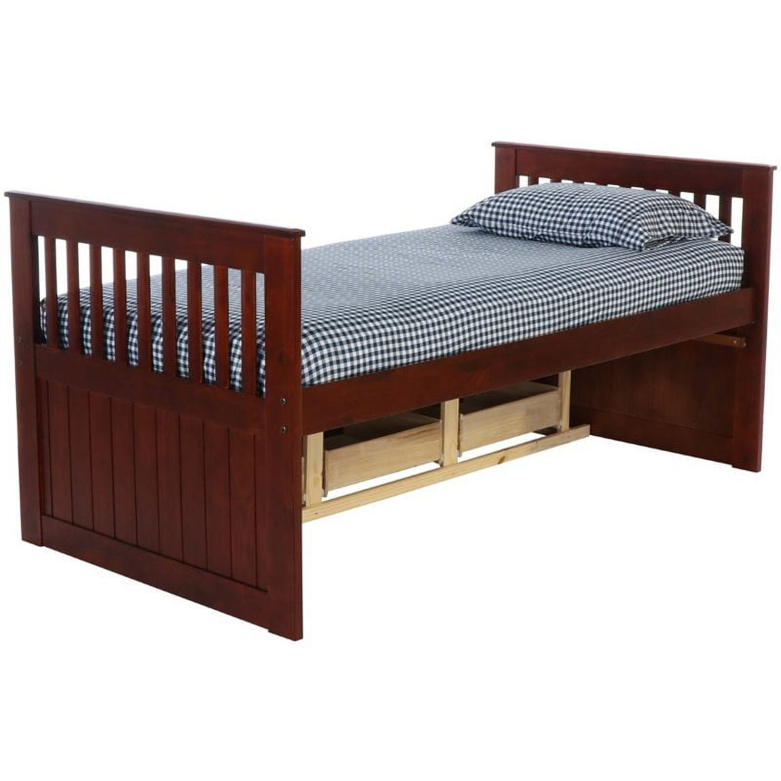 TWIN MISSION RAKE BED WITH 6 DRAWER UNDER BED STORAGE IN MERLOT FINISH ...