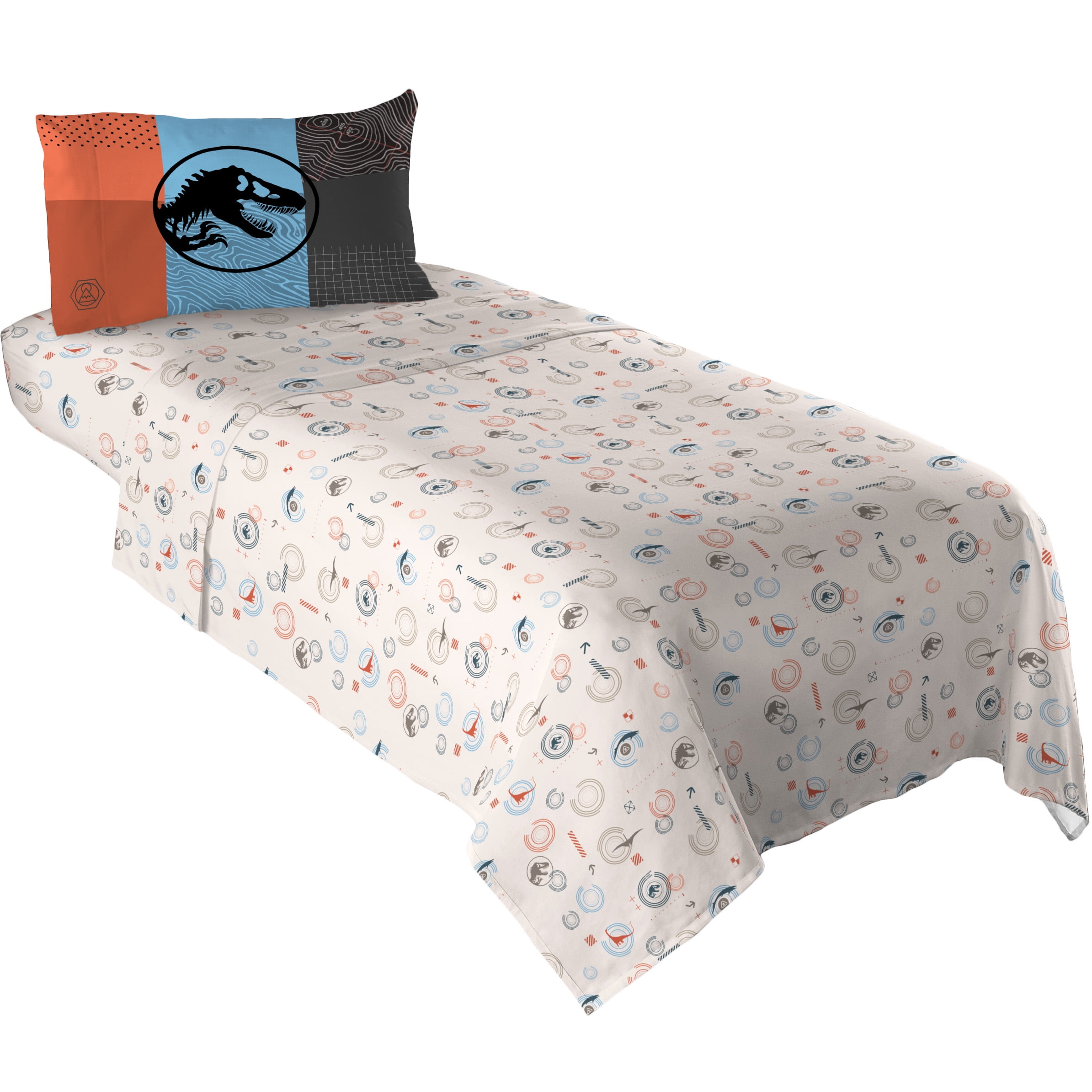 Jurassic World Kids 3 Piece Beige Dinosaur Print Sheet Set, Twin