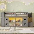 thumbnail image 1 of TWIN SIZE LOW LOFT BED WITH SHELVES, STORAGE HEADBOARD, AND STAIR OF GREY COLOR, 1 of 30