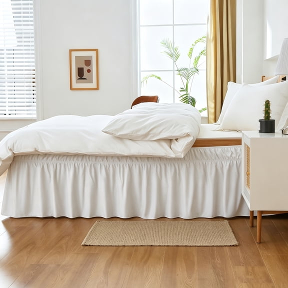 TWIN Wrap Around Dust Ruffle Bed Skirt - Fashionable & Long-lasting With Double Elastic Belts - Made For Various Size Beds With 15 Inch Drop