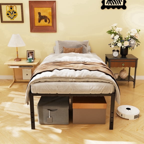 TWIN XL Size Bed Frame,16 Inch Metal Bed Frames,Strong Structure,Stable Mattress Foundations,No Box Spring Needed,Noise-Free,Easy Assembly