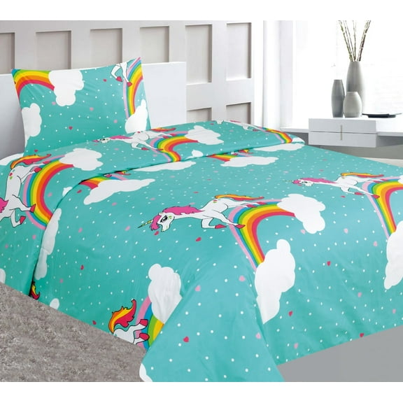 TWIN sheet set for kid's boys girls bedding printed design blue multi-color easy wash lightweight
