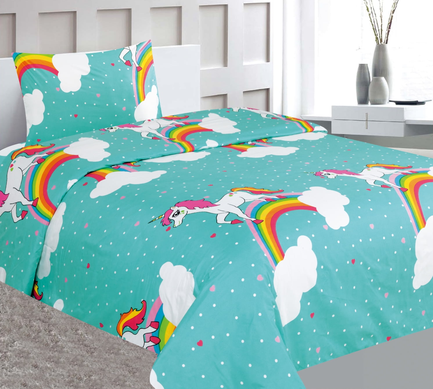 TWIN sheet set for kid's boys girls bedding printed design blue multi