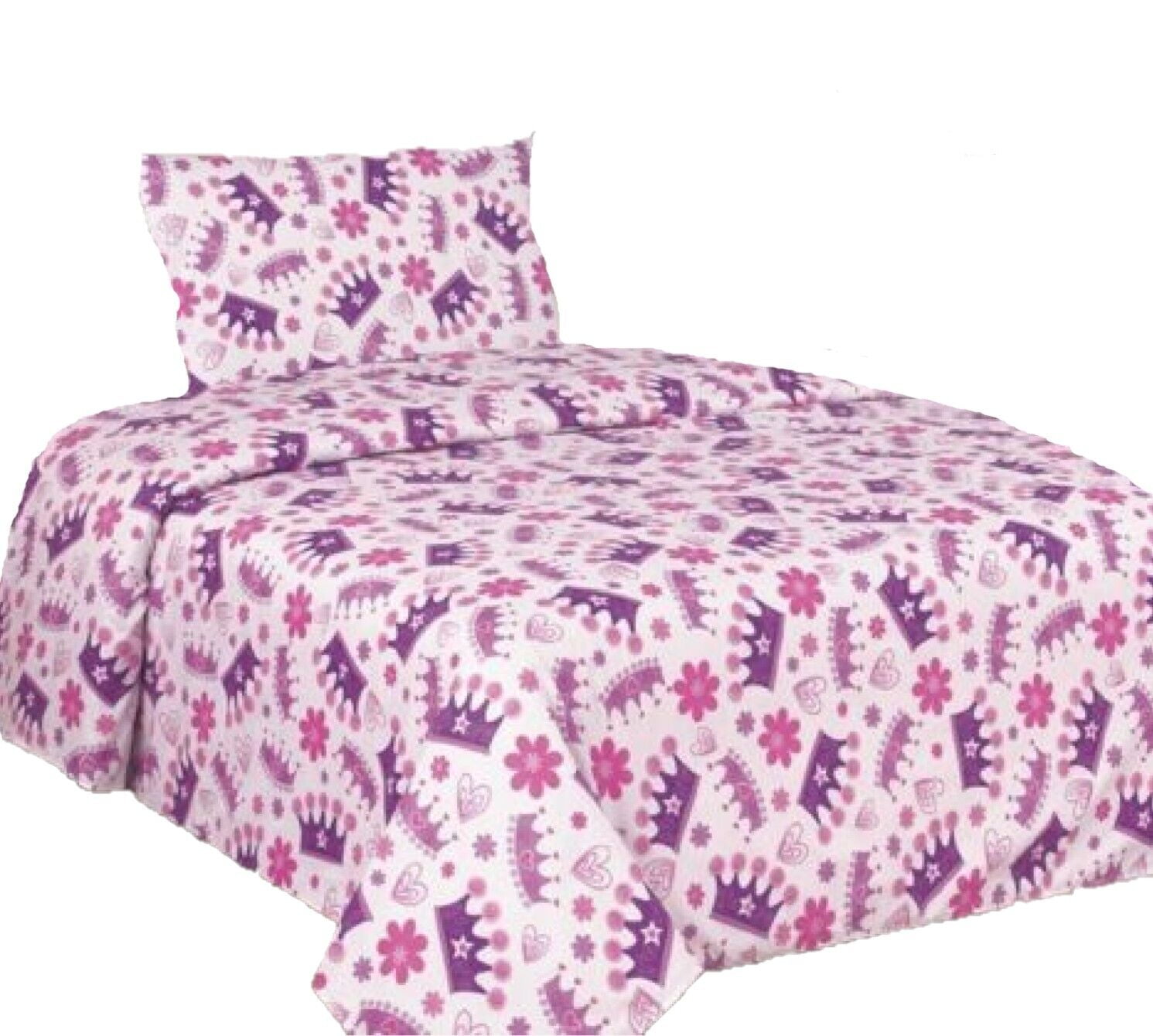 TWIN sheet set for kid's boys girls bedding printed design crown purple