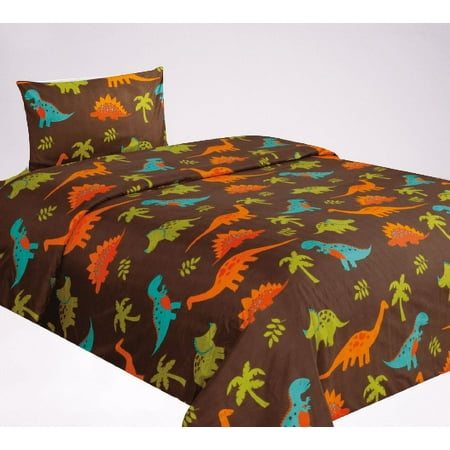TWIN sheet set for kid's boys girls bedding printed design dinosaur multi-color easy wash lightweight