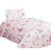 TWIN sheet set for kid's boys girls bedding printed design paris #2 pink multi-color easy wash lightweight