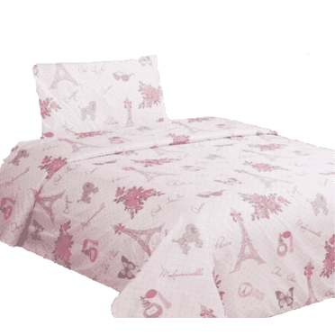 TWIN sheet set for kid's boys girls bedding printed design paris #2 pink multi-color easy wash lightweight