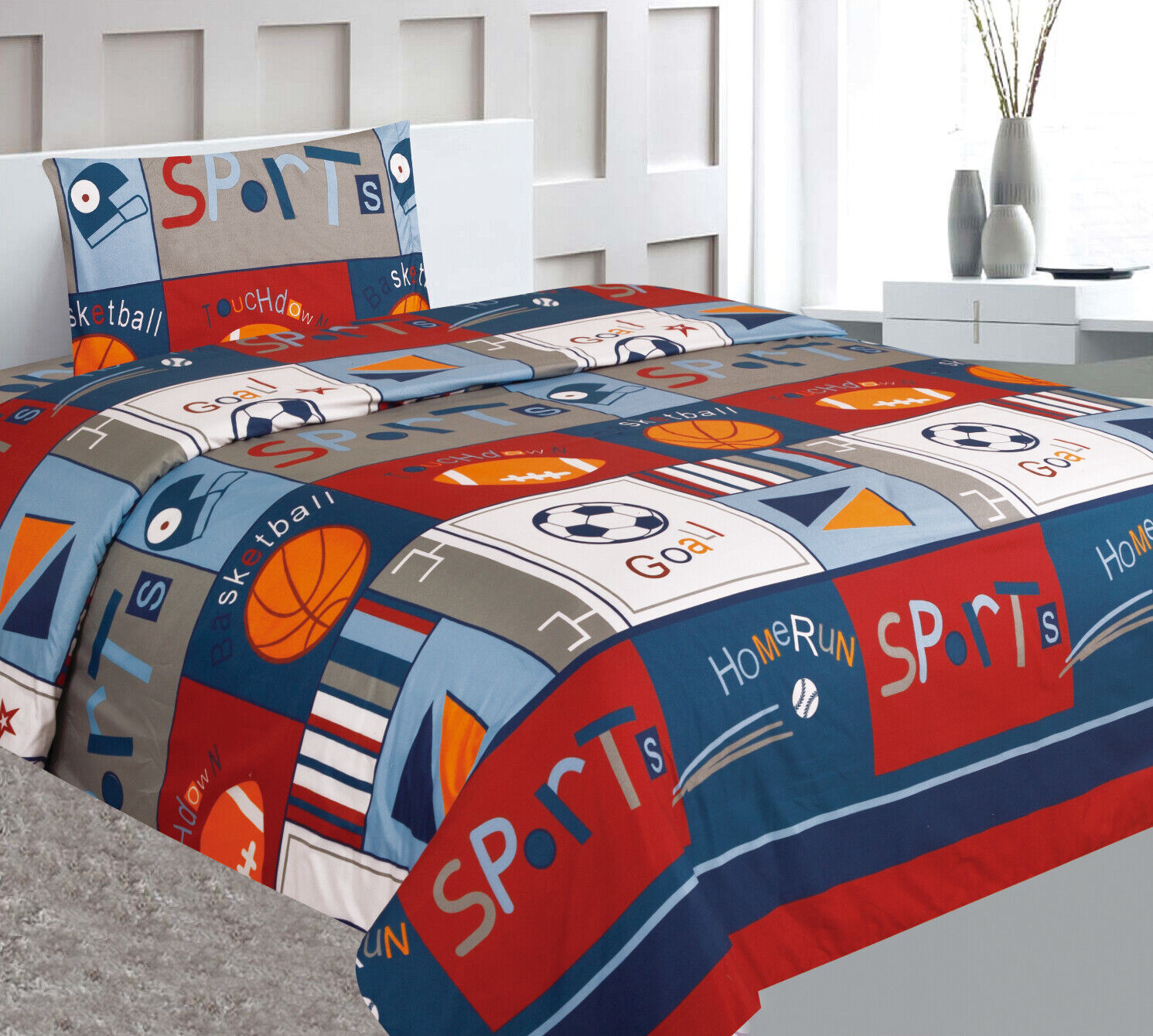 TWIN sheet set for kid's boys girls bedding printed design rugby sport multicolor easy wash