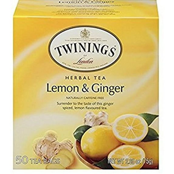 TWININGS TEA, TEA, LEMON & GINGER, Pack of 6, Size 50 BAG - No Artificial Ingredients6