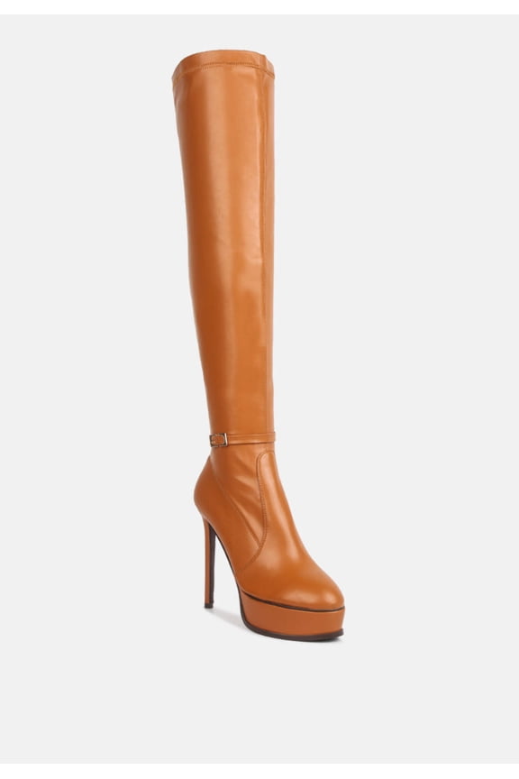 TWINKLES Patent Stiletto Heeled Long Boots in Tan
