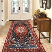 TWINNIS 2x6 Runner Rugs Anti Slip Backing Area Rugs for Living Room,Washable Rugs Boho Vintage Tribal Runner Rugs,Red,2x6