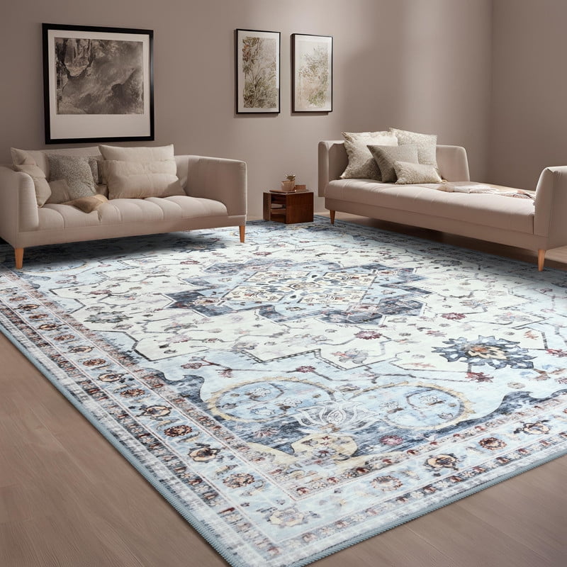 TWINNIS 4'x6'Area Rugs for Living Room Washable Rugs Boho Area Rug Non-Slip Carpet,Blue