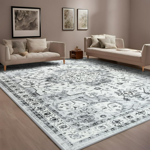 TWINNIS 4'x6'Area Rugs for Living Room Washable Rugs Boho Area Rug Non-Slip Carpet,Gray