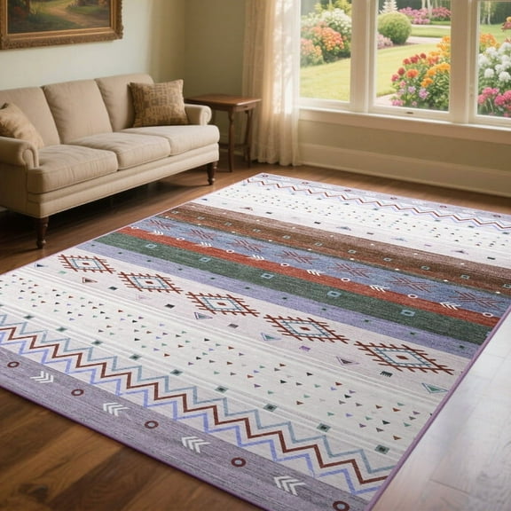 TWINNIS 4'x6' Purple Area Rug Non-Slip Bohemian Rug Indoor Washable Rugs for Living Room