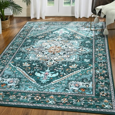 TWINNIS Boho Rug Indoor Area Rug,Living Room Carpet,Green,5'x8'