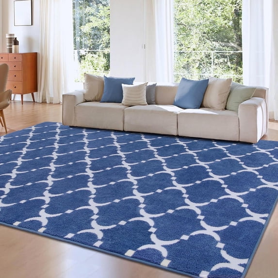 TWINNIS 5'x8' Area Rug Geometric Non Slip Fluffy Carpet,Soft Plush Polyester Rug for Living Room Bedroom,Indigo White