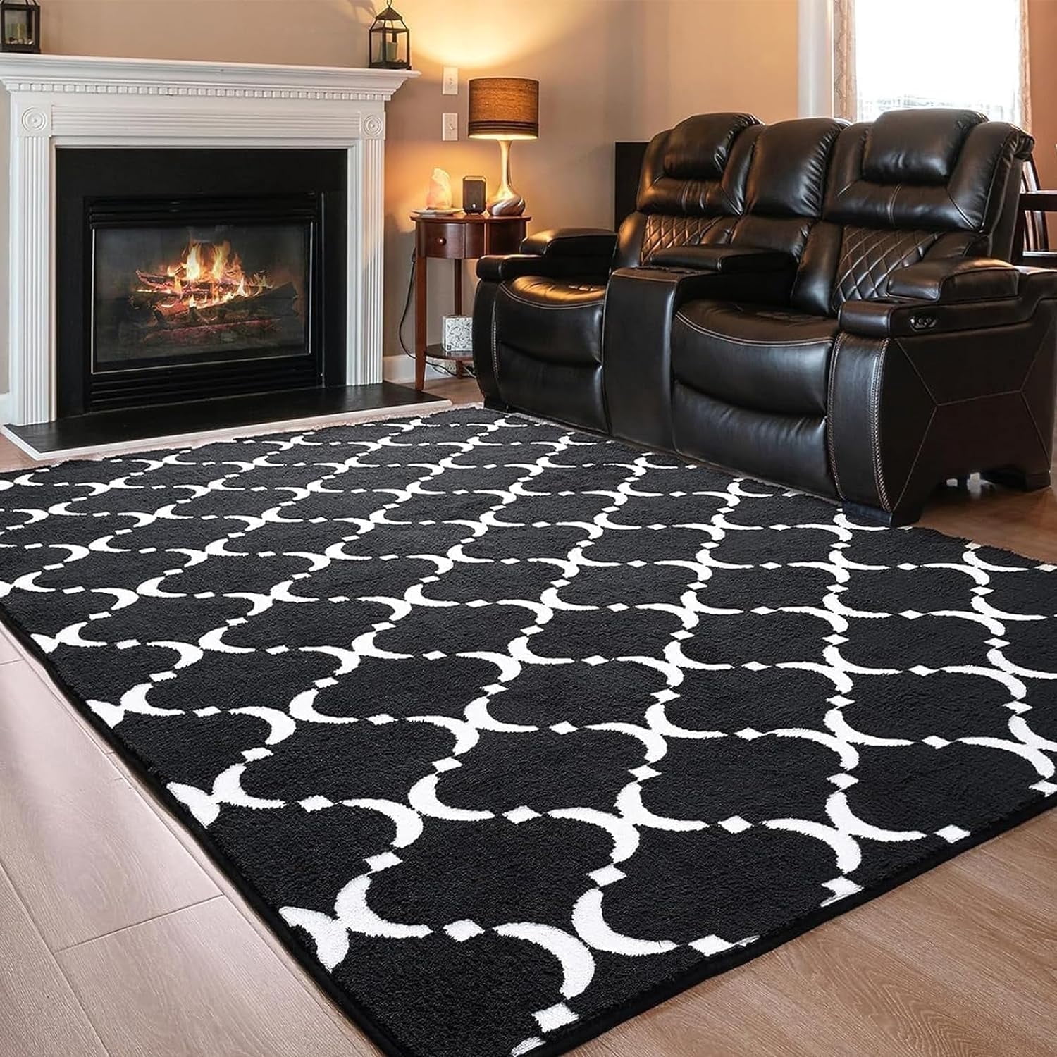 TWINNIS 6'x9' Area Rug Geometric Non Slip Fluffy Carpet,Soft Plush Polyester Rug for Living Room Bedroom,Black White