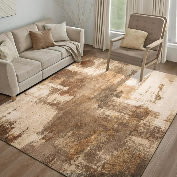 TWINNIS Abstract Area Rug Splatter Design Washable Area Rug for Living Room,5'X7',Brown