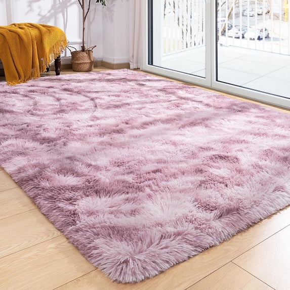 TWINNIS Abstract Shag Area Rug for Bedroom Living Room,Dyeing Fluffy Soft Carpets for Kids Room,6'x9',Pink Purple