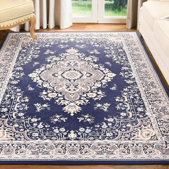 TWINNIS Area Rug Flowers Boho Design Rug for Living Room,Bedroom,5'x7',Blue