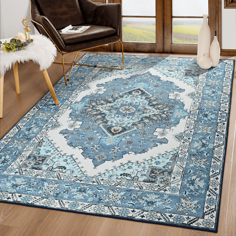 TWINNIS Area Rug for Living Room Persian Rug Vintage Boho Carpet for Bedroom,Blue,5'x8'