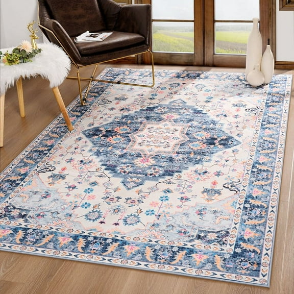 TWINNIS Area Rug for Living Room Persian Rug Vintage Boho Carpet for Bedroom,Blue,6'x9'