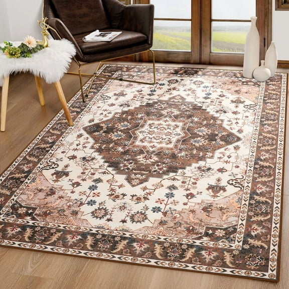 TWINNIS Area Rug for Living Room Persian Rug Vintage Boho Carpet for Bedroom,Brown,5'x8'