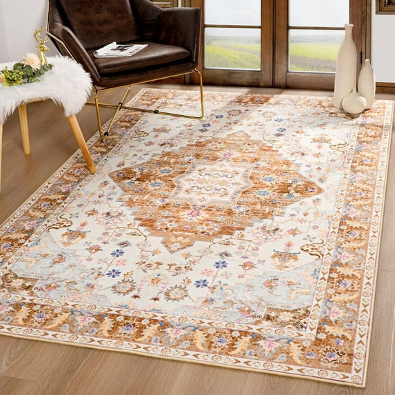 TWINNIS Area Rug for Living Room Persian Rug Vintage Boho Carpet for Bedroom,Glod,6'x9'