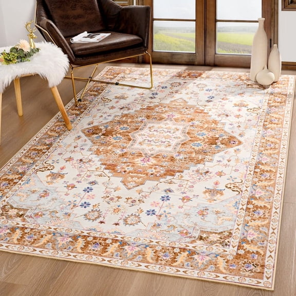 TWINNIS Area Rug for Living Room Persian Rug Vintage Boho Carpet for Bedroom,Gold,5'x8'