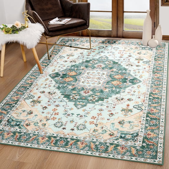 TWINNIS Area Rug for Living Room Persian Rug Vintage Boho Carpet for Bedroom,Green,5'x8'