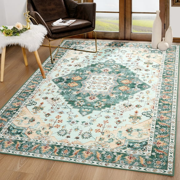 TWINNIS Area Rug for Living Room Persian Rug Vintage Boho Carpet for Bedroom,Green,6'x9'
