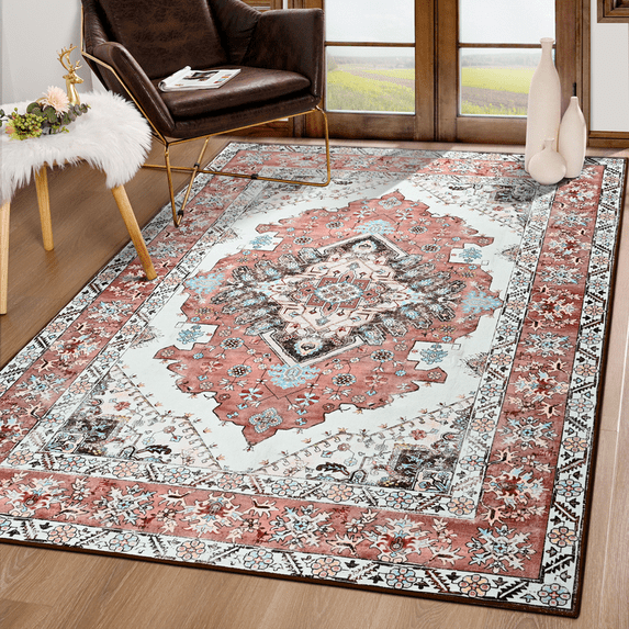 TWINNIS Area Rug for Living Room Persian Rug Vintage Boho Carpet for Bedroom,Orange/Red,5'x8'