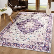 TWINNIS Area Rug for Living Room Persian Rug Vintage Boho Carpet for Bedroom,Purple,4x6