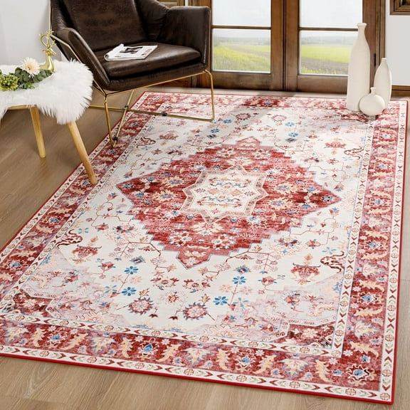 TWINNIS Area Rug for Living Room Persian Rug Vintage Boho Carpet for Bedroom,Red,4'x6'