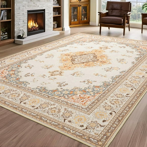 TWINNIS Area Rug for Living Room Persian Rug Vintage Boho Carpet for Bedroom,Tan,5'x7'