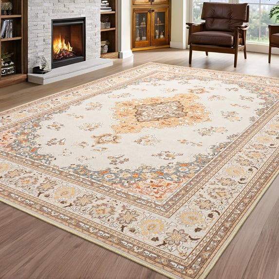 TWINNIS Area Rug for Living Room Persian Rug Vintage Boho Carpet for Bedroom,Tan,6'x9'