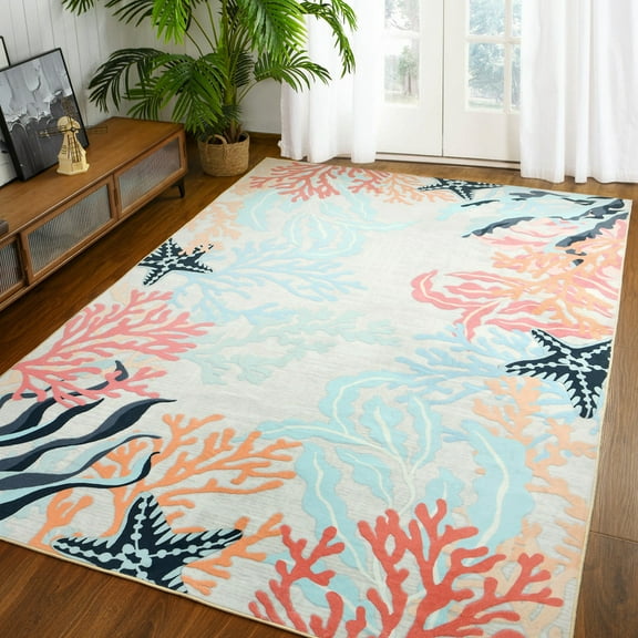 TWINNIS Area Rugs Floral Boho Rug Floor Carpet for Living Room Bedroom,4'x6',Cream White