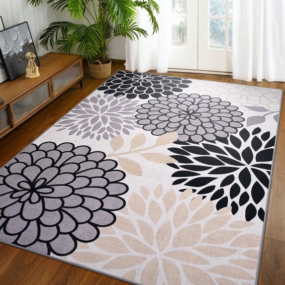 TWINNIS Area Rugs Floral Boho Rug Floor Carpet for Living Room Bedroom,4'x6',Gray