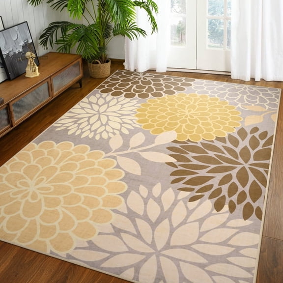 TWINNIS Area Rugs Floral Boho Rug Floor Carpet for Living Room Bedroom,5'x8',Khaki