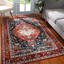 TWINNIS Boho Area Rug Vintage Rug Anti-Slip  Persian Carpet for Living Room Bedroom,Red ,4'x6'