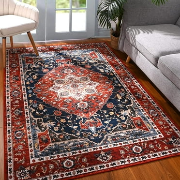 TWINNIS Boho Area Rug Vintage Rug Anti-Slip  Persian Carpet for Living Room Bedroom,Red ,4'x6'