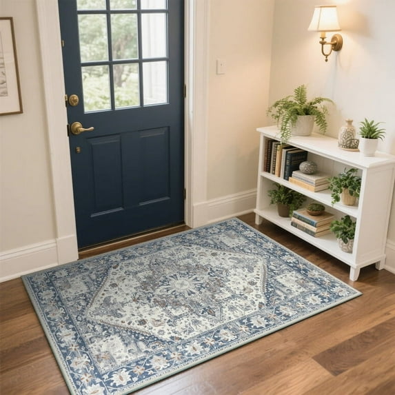 TWINNIS Boho Area Rug Soft Indoor Living Room Carpet,Light Blue Bohemian Rug for Bedroom,2'x3'Non-Slip Washable Decorative Rug