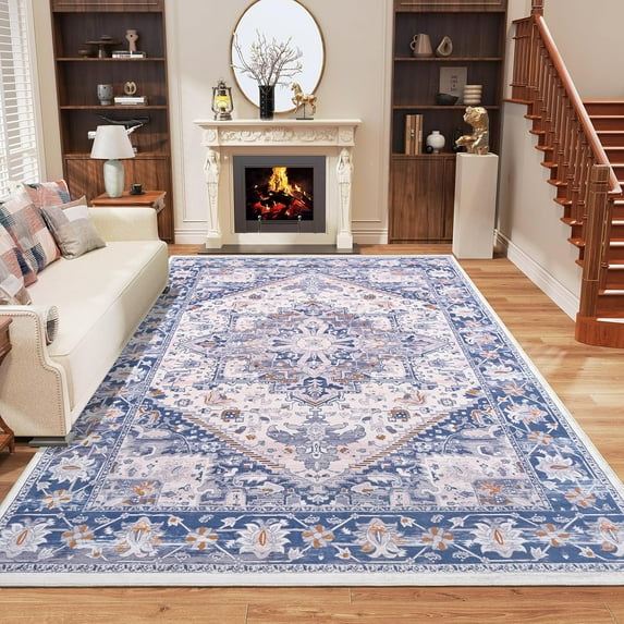 TWINNIS Boho Area Rug Soft Indoor Living Room Carpet,Light Blue Bohemian Rug for Bedroom,8'x10'Non-Slip Washable Decorative Rug