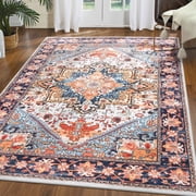 TWINNIS Boho Area Rug Soft Indoor Living Room Carpet,Orange Bohemian Rug for Bedroom,5'x8'Non-Slip Washable Decorative Rug